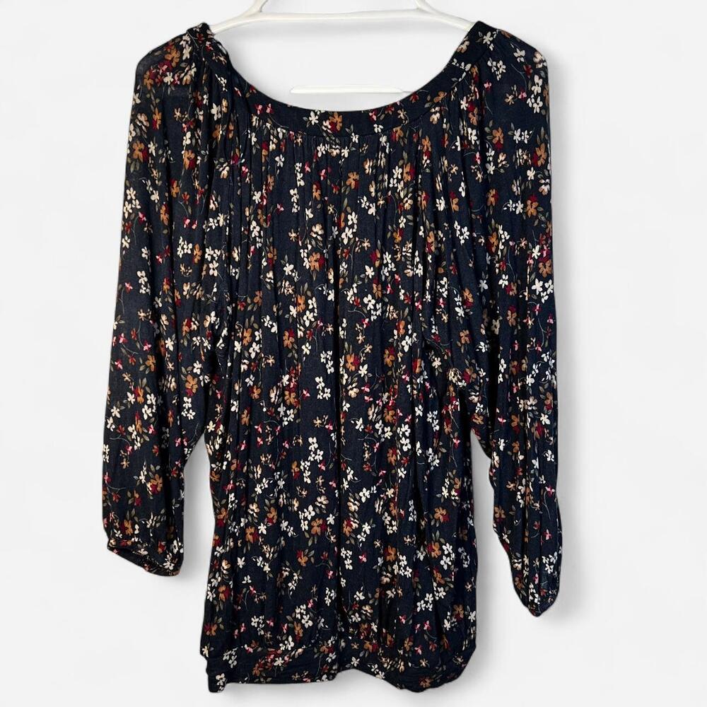 Dalia Collection - Women's Floral Scoop Neck Tunic Blouse - Size Large